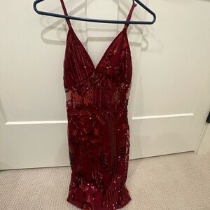 PrettyLittleThing Burgundy Sequin Mini Dress